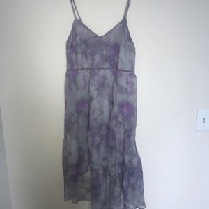 Purple blue tie dye midi length dress